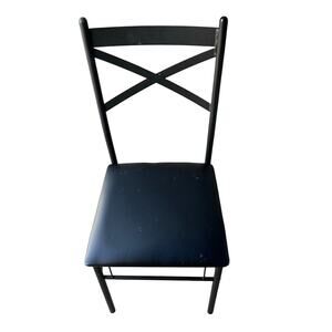 Lot of 4 black metal x back dining chairs padded seat